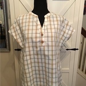 Chic Plaid Women's Blouse with Button Accents